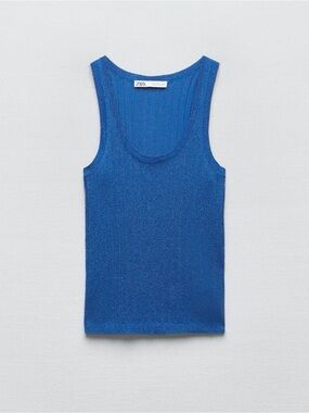Zara Metallic Knit Ribbed Tank Top